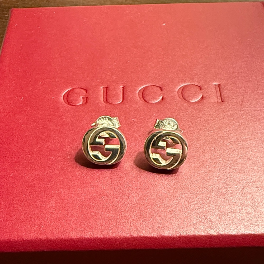 Gucci Silver Logo Stud Earrings